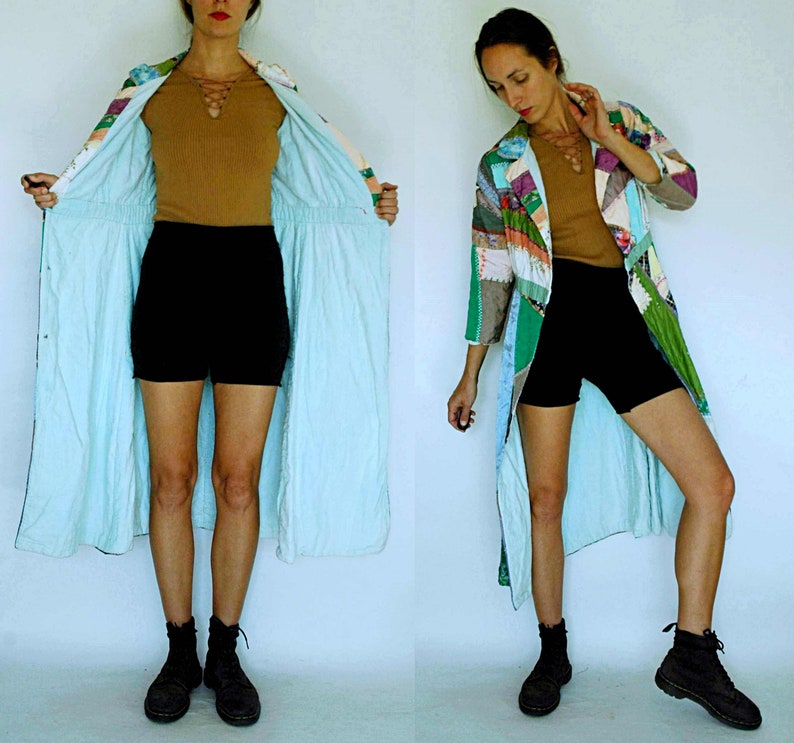 vintage 1940s Patchwork Crazy Quilt Coat Robe