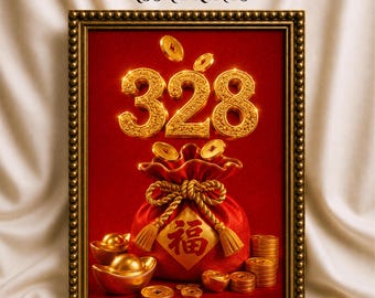 Feng Shui 328 Wealth Wall Art | Money Bag Printable | Prosperity Decor | Abundance Symbol | Lucky Number 328 Digital Download