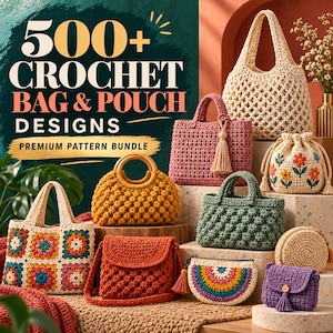 Può includere: Una collezione di varie borse e pochette all'uncinetto in diversi colori e texture, tra cui una borsa a rete color crema, una borsa rosa con nappa, una pochette floreale, una borsa giallo senape, una borsa verde testurizzata e una pochette arcobaleno.