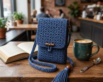 Haakpatroon, Eenvoudig tasje met textuur, LISBON gehaakt crossbody telefoontasje, Gehaakt minitasje, Haakpatroon voor telefoontasje (PDF-download)