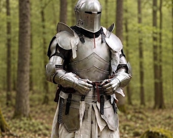 Armadura de caballero medieval Barbuta, armadura completa del siglo XV, disfraz para recreación histórica LARP.
