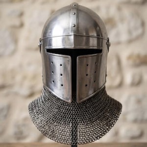 Casque de chevalier en cotte de mailles Barbuta, costume de guerrier GN, armure de croisé portable, équipement de reconstitution gothique, cosplay