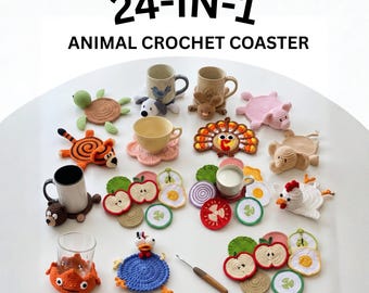 24-in-1 Animal Crochet Coaster Patterns, Mug Hugger Bundle, animals cup holder (PDF DOWLOAD)