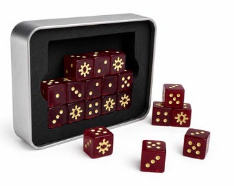 Blood Eater Red Gold Resin Dice Set Wargaming Dice Rage Warrior Faction Symbol Tabletop RPG Dice Set with Tin Box Fantasy Game Accessories