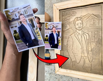 Custom Portrait From Photo, Process Video Included, Handmade Clay Engraving, Personalized Sketch Art, Memorial Gift, House Portrait, Decor