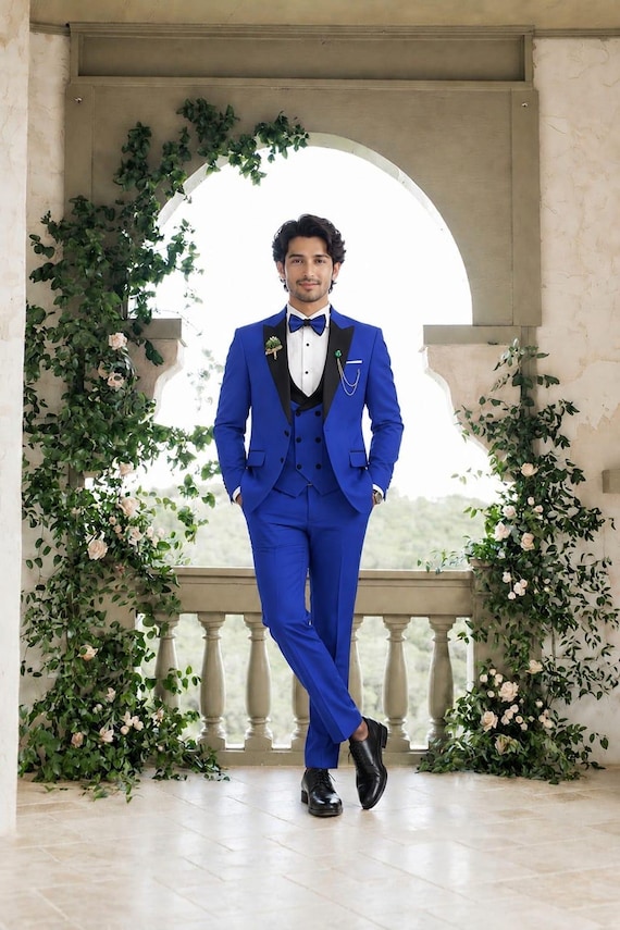 black tux with royal blue dress Designer Men's Three-piece Tuxedo Luxury Wedding Suit for Men one of the benefits 30SMRSALE26 avahmadi in her custom Size:8-10 year