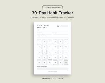 30 Day Habit Tracker Printable, 30 Day Challenge Tracker, Goal & Habit Tracker PDF, Minimalist Habit Tracker, A4 US Letter A5