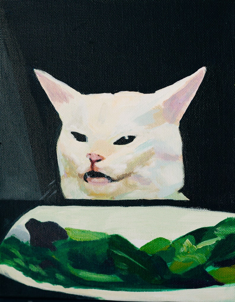 Medium Salad Cat Meme Art print from original acrylic Etsy