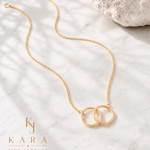 Gold Interlocking Circles Necklace, 14K 18K Solid Rose White Gold, Double Circle Eternity Necklace, Mother Daughter Gift, Karma Necklace