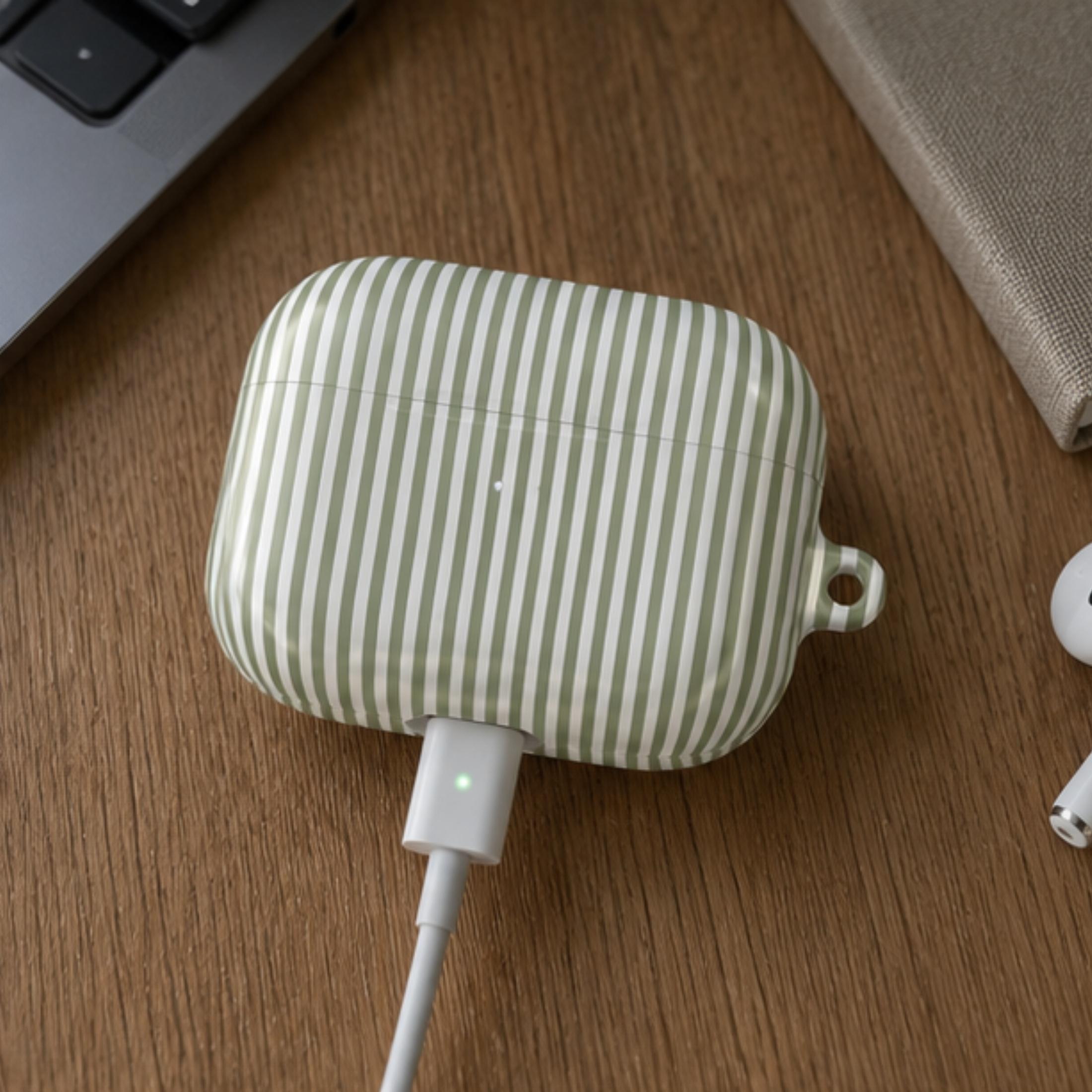 Sage Green Striped Airpods Case Modern Minimalistic Neutral Aesthetic Modern Trendy Girly Airpods Case Cool Girl Wireless Holder 2 Pro