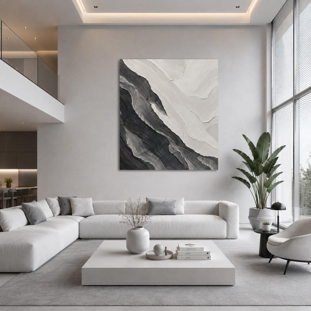 Black and White Abstract Painting Textured Minimalist Impasto Wall Art ...
