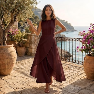 Elegant Asymmetrical Maxi Dress Sleeveless Layered Wrap Dress Flowy Summer Resort Wear Boho Vacation Dress image 2