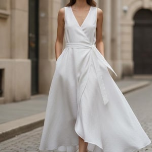 Linen wrap dress for women, linen pocket dress, Plus size linen dress, Long linen dress women, Summer linen dress