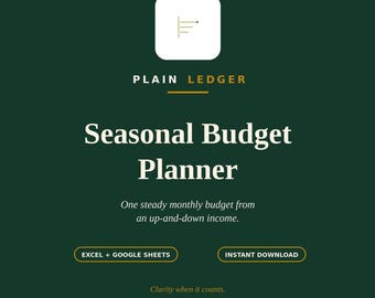Planificador de presupuesto estacional y registro de ingresos para Google Sheets y Excel.