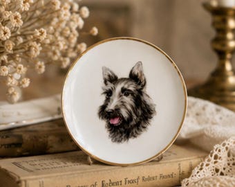 Vintage c. 1960s–1970s Cherry China Miniature Schnauzer Porcelain Wall Plaque, Made in Japan.