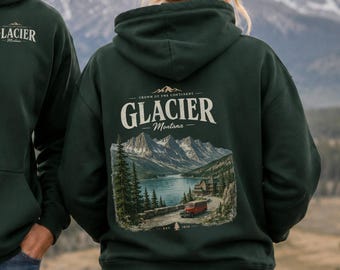 Moletom com capuz Glacier, Moletom Montana Red Bus do Parque Nacional, Presente para trilhas em tamanho grande
