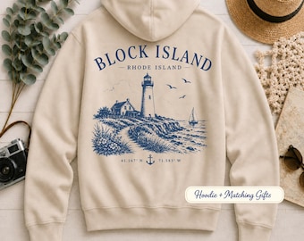 Block Island Travel Gifts, Hoodies Sweatshirt, Rhode Island Coastal Gift, New England Trip Keepsake