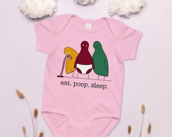 WerdBerds „Eat. Schlaf. Poop.“ Baby Jersey Strampler | Siebdruck Lustiges Baby Outfit | Weicher Säugling Bodysuit