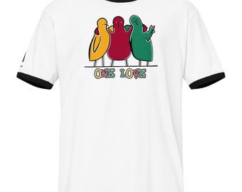 WerdBerds "ONE LOVE" Ringer T-Shirt | Retro Cotton Graphic Tee | Positive Vibes Kleidung