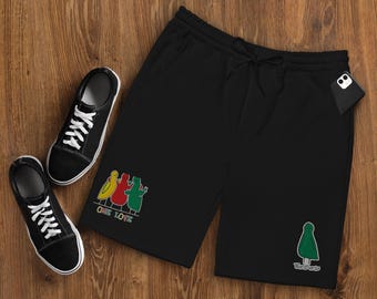 WerdBerds "ONE LOVE" Schwarze Fleece Shorts | Bestickte Baumwolle Streetwear Komfort tragen