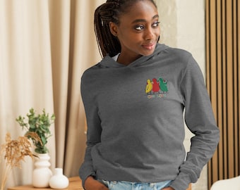 WerdBerds "ONE LOVE" Besticktes Kapuzen-Langarm-T-Shirt | Leichtes Kapuzen-T-Shirt | Unisex Alltagskleidung