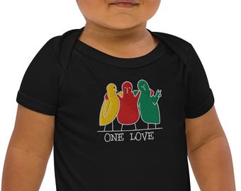 "WerdBerds ""ONE LOVE"" Schwarz Bio Baumwolle Baby Body | Besticktes Baby Outfit | Bio Baby Geschenk