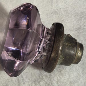 Antique Early 20th Century Octagonal Lavender Glass Doorknob with Brass Base