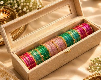 Signature Bangle Box 60 Diamond Glass + 10 Ghungroo Bangles | Diwali Navratri Festive Gift Set Multicolor Indian Jewelry