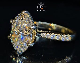 3 CT Elegant Marquise Diamond Engagement Ring, Pave Bridge Solitaire Ring, 14K Yellow Gold Wedding Band, Unique Claw Prong Bridal Jewelry.