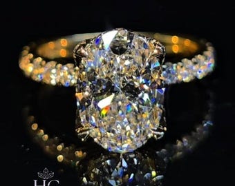4.5 CT Oval Cut Crushed-Ice Engagement Ring, Hidden Halo Elongated Pave Diamond Wedding Band, 14K Yellow Gold Bridal Ring, Promise Gift.
