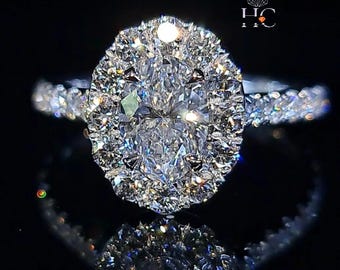 Anel de noivado vintage oval de 3 quilates com halo, cravejado com moissanita, em ouro branco, com micro pavé, joia para pedido de casamento.
