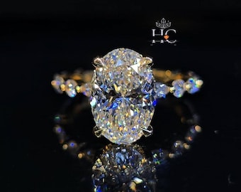 Anel com diamante oval de 2,5 quilates com lapidação "crusted-ice", anel com aliança cravejada de diamantes moissanita em formato marquise e redondo, aliança de casamento com halo oculto de diamantes redondos.
