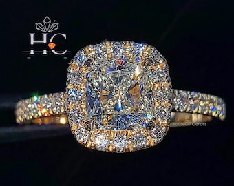 2.75 CT Vintage Cushion Cut Crushed-Ice Ring, Double Halo Diamond Ring, Moissanite Diamond Micro Pavé Bridal Jewelry, Art Deco Wedding Ring.