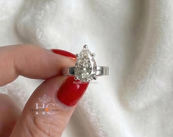 2 CT Pear Cut Lab Grown Diamond Proposal Ring Gift, Woman Ring In 14K Danity White Gold, Elegant Handmade Fine Jewelry, Anniversary Gift.