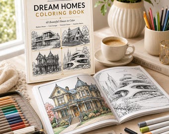 Dream Homes Coloring Book, Architecture & House Designs (Instant Download)