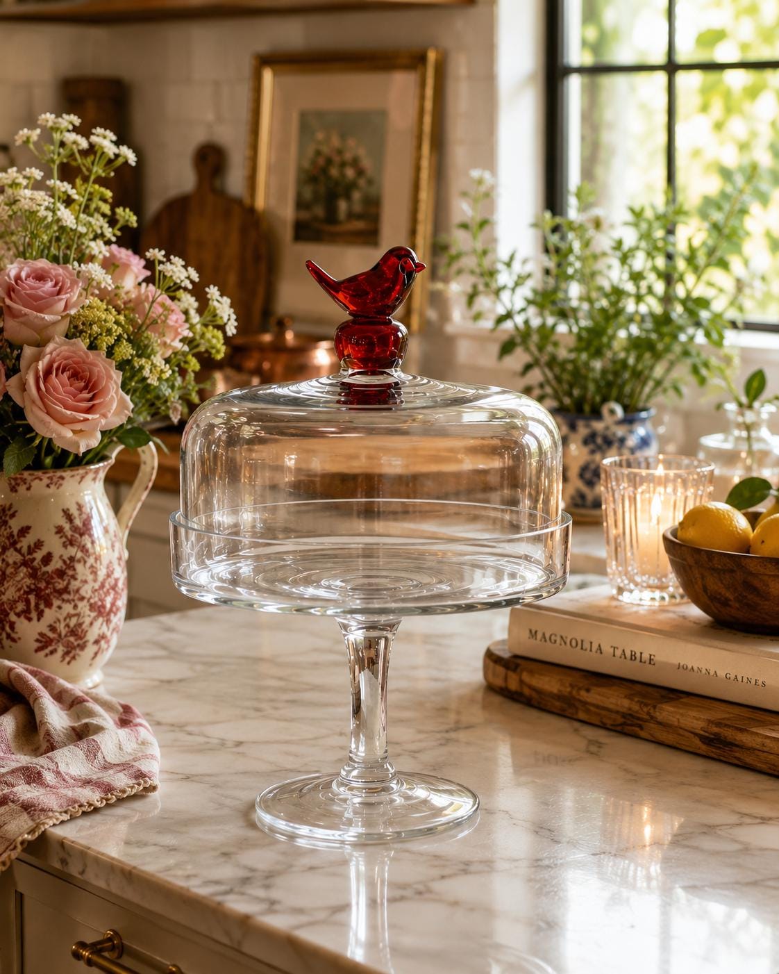 Red Glass Cake Stand With Dome - Etsy