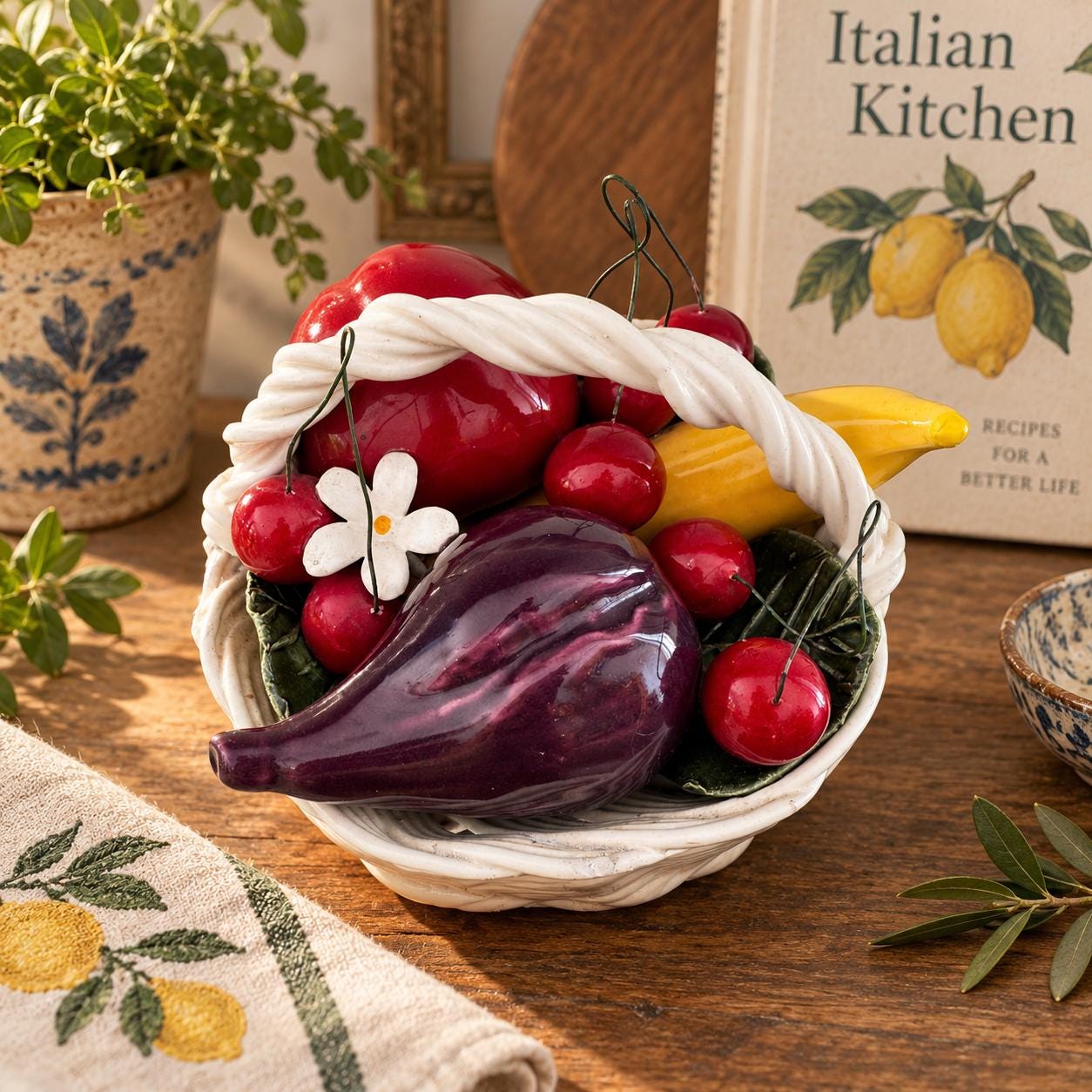 イタリア製　陶器　フルーツバスケット　ビンテージ　イタリアンレッド　カラー Vintage Ceramic Fruit Basket - Etsy