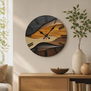 Relógio de parede nórdico de madeira de 25 cm - Relógio de quartzo silencioso redondo estilo escandinavo para decoração de casa
