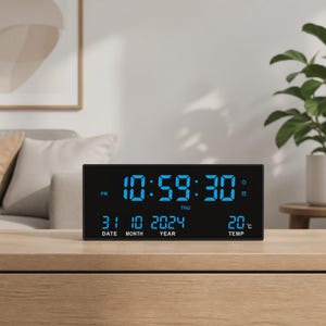 Reloj digital LED grande de 14 pulgadas: pantalla moderna con alarma, temperatura y calendario.