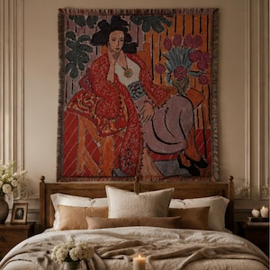 Wandteppich im Matisse-Stil, europäische Figurenkunst-Überwurfdecke, moderner Galerie-Wandbehang, Vintage-Sofadecke