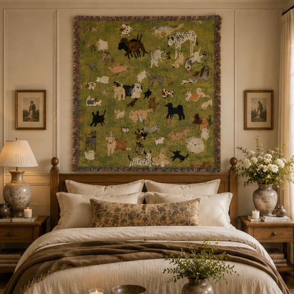 Dog Paradise Woven Tapestry, Dog Breed Blanket Wall Hanging, Cottagecore Dog Lover Gift, Cotton Throw, Pet Memorial Home Decor