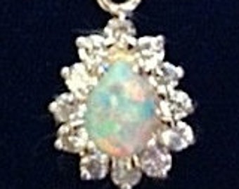 opal pendant with cz's and sterling silver