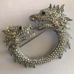 Dragon pin brooch with rhinestones two headed dragon image 6