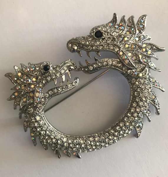 Dragon pin  brooch with rhinestones two headed dr… - image 6