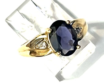 Iolite Ring in 10 Karat gold with diamonds