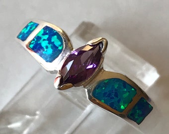 Opal Amethyst eingelegter blauer Opal Sterling Silber Ring