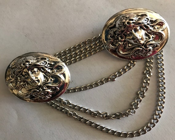 Cloak Clasp Art Nouveau Lady With Endless Chain Etsy