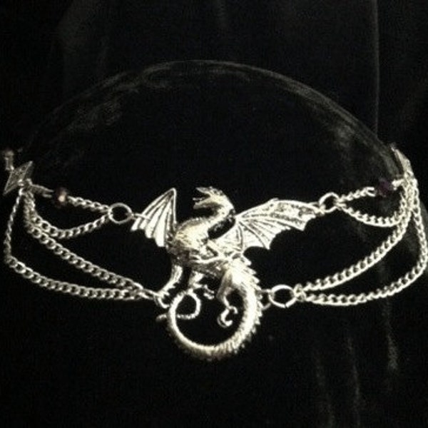 Dragon  tiara  circlet, diadem, crown, chainmail silver