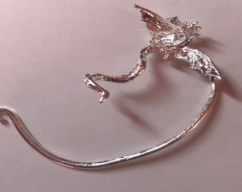 Dragon Ear wrap, Dragon ear cuff silver plated, for the left ear