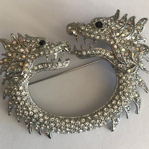 Dragon pin brooch with rhinestones two headed dragon image 1